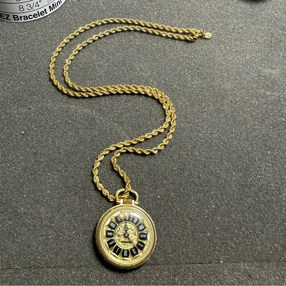 Vintage Sutton Gold Ornate Pendant Pocket Watch On 24” Monet Rope Chain Working - Picture 1 of 9